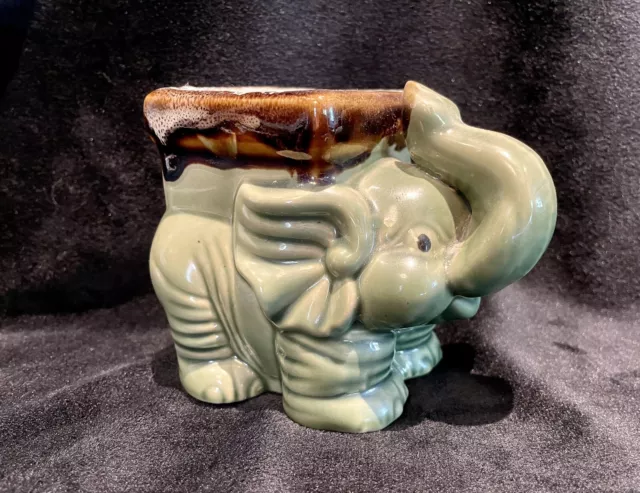 Adorable Green Elephant Ceramic Planter Lucky Bamboo Planter **