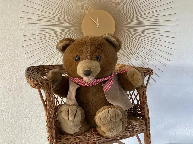 Ancienne peluche ours brun noeud orange CUDDLE WIT