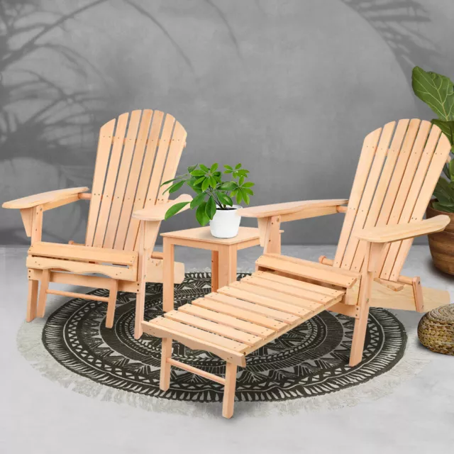 3-Piece Adirondack Chair Set Outdoor Beach Furniture Pool Garden Lounge Foldable