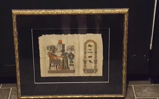 Hand Painted Egyptian Art On Papyrus Framed