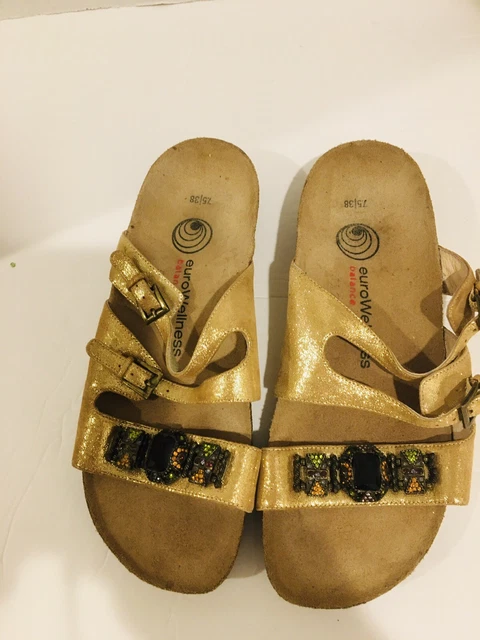 EuroWellness Balance Women's Gold Sandals.Molded Cork Foot Bed.Size 7.5