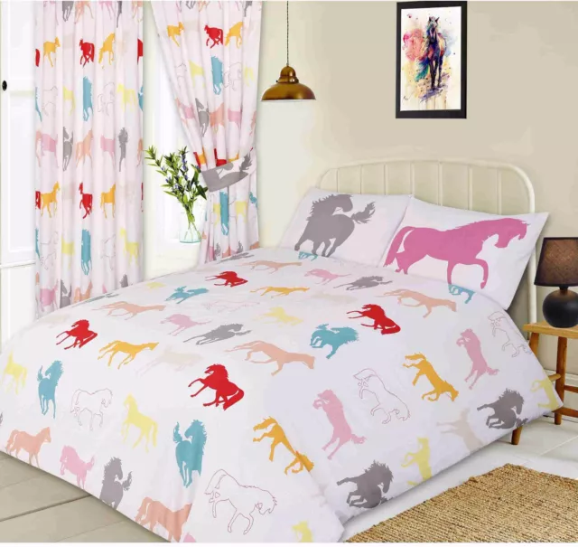 Cavalli Bianchi Pony Silhouette Regalo Equino Galoppo Rosa Lenzuola O Tende Grigio