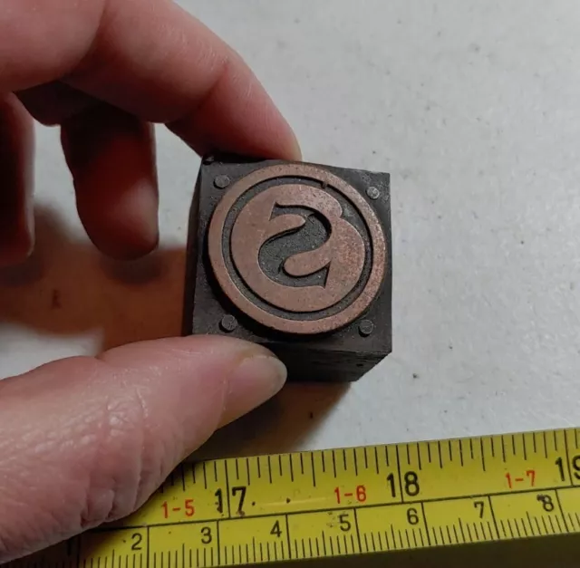 Vintage Letterpress Printing Block "S" Monogram Initial Circle