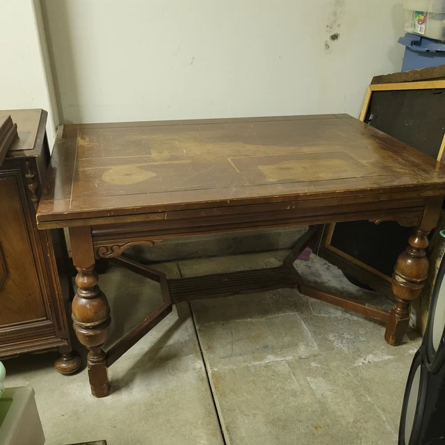 LOCAL PICKUP MUST GO!!Vtg Mid Century Floral Breuners Walnut Leaf Table 6 Chairs