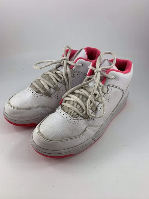 Youth Size 3Y White Leather With Pink Trim Air Jordan High Top Basketball Shoes