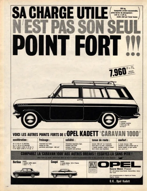 Original French Vintage Ad - OPEL Kadett Caravan 1000 Car - 1964