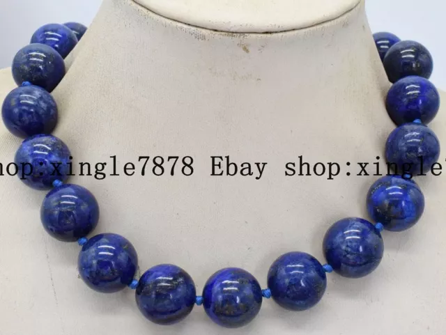 Natural 8mm Dark Blue Egyptian Lapis Lazuli Round Gemstones Necklace 20" AAA++