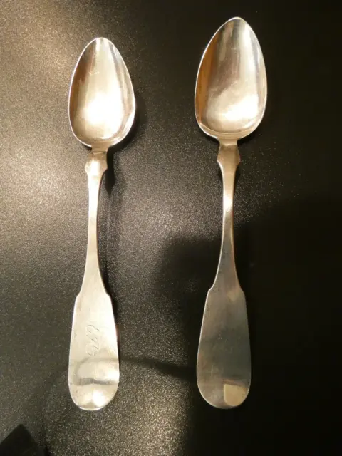 Coin Silver Spoons Pair (2) marked Jas T Scott & Co.  measuring 8.5"