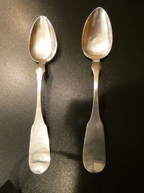 Coin Silver Spoons Pair (2) marked Jas T Scott & Co.  measuring 8.5"