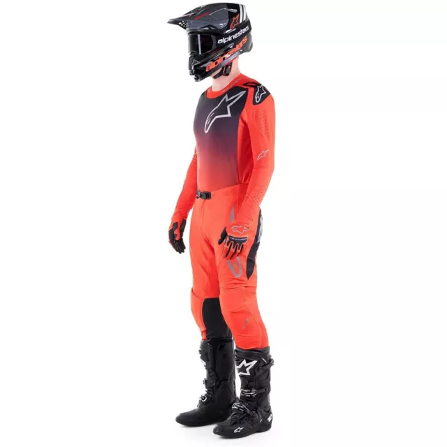 Completo Uomo Cross Maglia Pantaloni Alpinestars Supertech Risen Arancio Orange