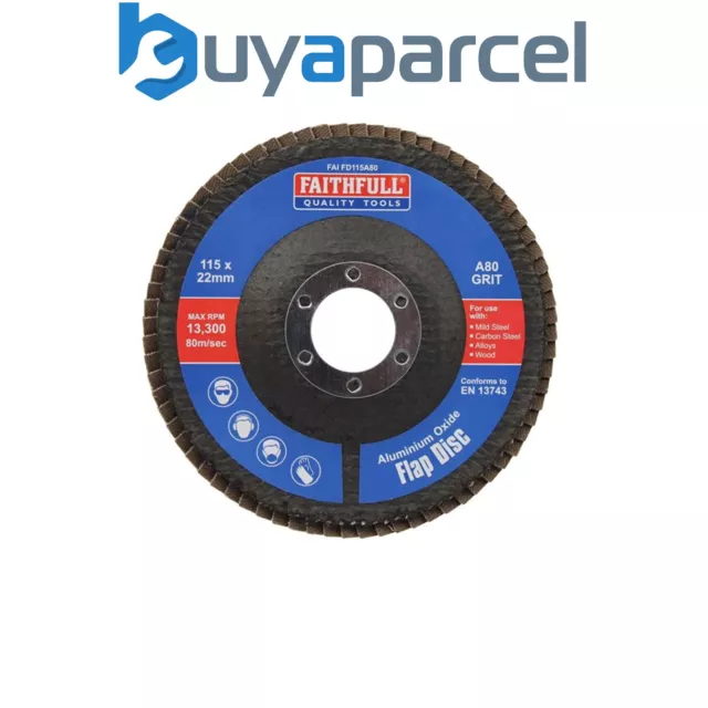 Faithfull  Aluminium Oxide Flap Disc 115 x 22mm 80 Grit FAIFD115A80