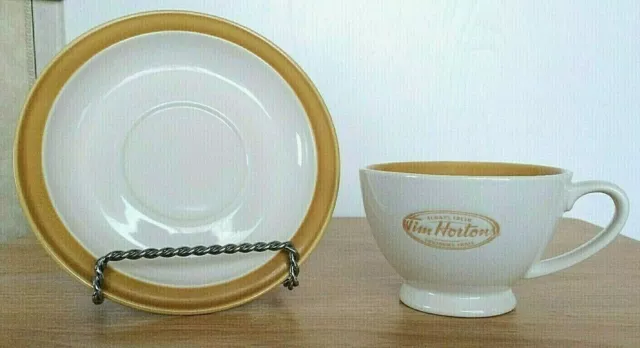 Tim Hortons Coffee Mug Saucer Set Brown Ivory Always Fresh Bilingual Collectible