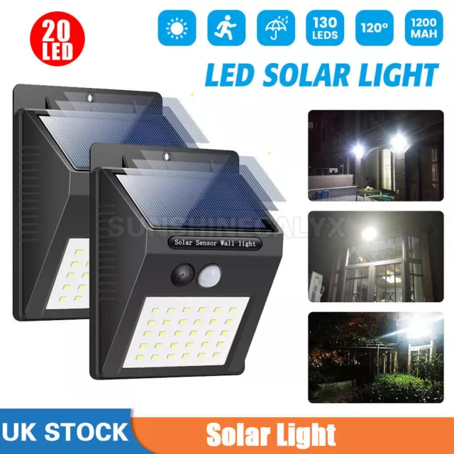 Solar Powered 20LED PIR Motion Sensor Wall Security Light Garden Outdoor Lamp UK