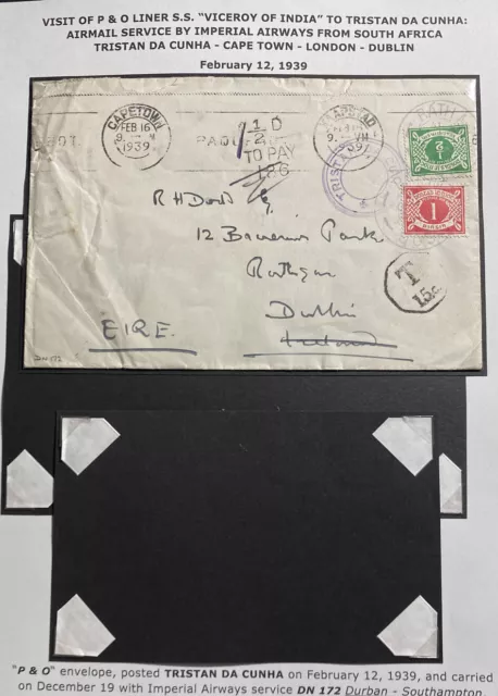 1939 Tristan Da Cunha Postage Due Cover To Dublin Ireland Via South Africa