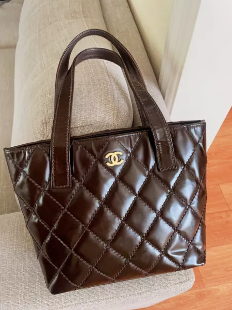 VERY GOOD CHANEL Quilted Small Surpique Tote Bag Handbag Brown France  $2,000.00 - PicClick