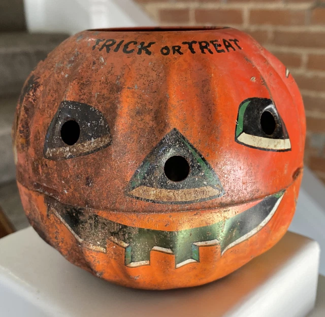 Vtg Halloween Tin Litho Jack-O-Lantern Us Metal Toy Mfg. Co. Pumpkin