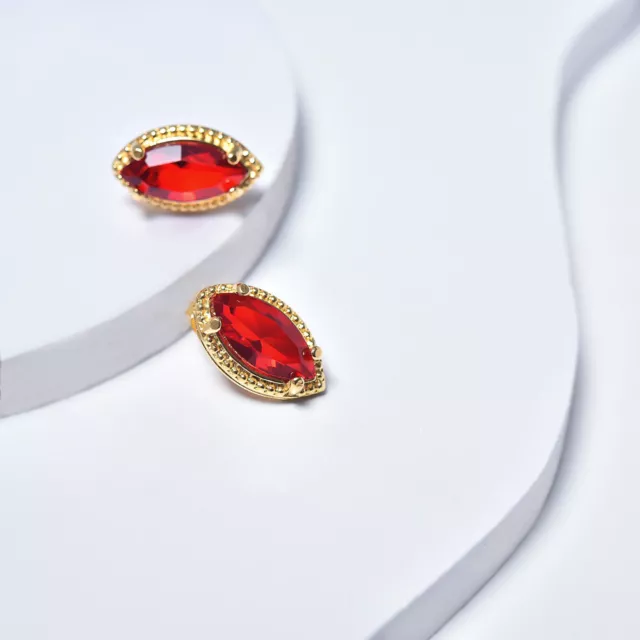 Red Earrings for Women in Yellow Gold Filled with Marquise Cubic Zirconia