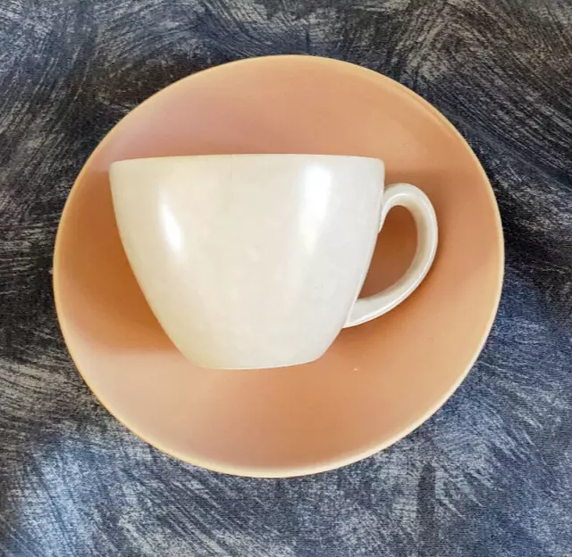 Poole Pottery —🐬— Streamline — C97— Peach Bloom & Seagull — Coffee Cup & Saucer