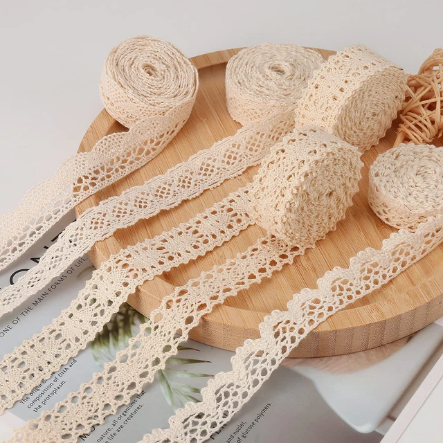 Ruban Dentelle Beige Vintage - 1,5 Cm X 27,4 M - Bordure Décorative En Polyester Pour Mariage, Couture DIY