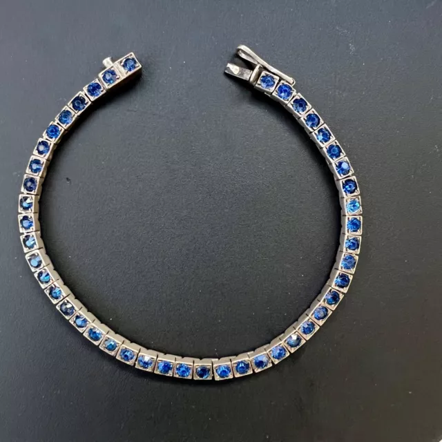 Vintage Art DECO BLUE Stones Sterling SILVER Bracelet Estate 7" Antique