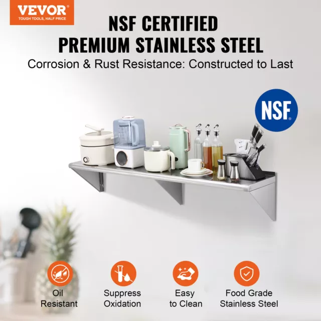 VEVOR 60" x 12" Stainless Steel Wall Mounted Shelf Kitchen Restaurant Shelving 2