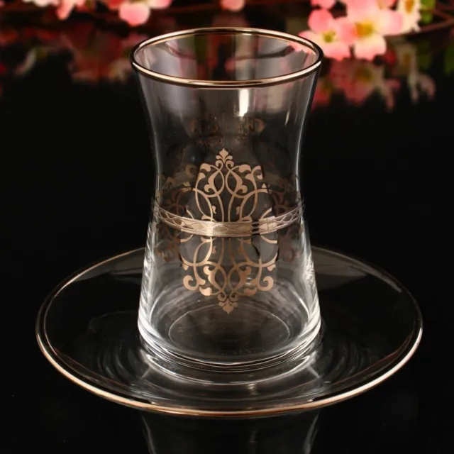 Set of 6 ABKA Platinum Turkish Tea Set - Glasses & Saucers, Gift-Boxed Elegance