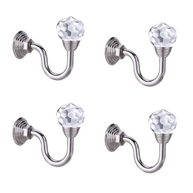 4 Pcs hold backs for curtains Curtain Holdbacks Hooks Wall Mounted Clear Crystal 3