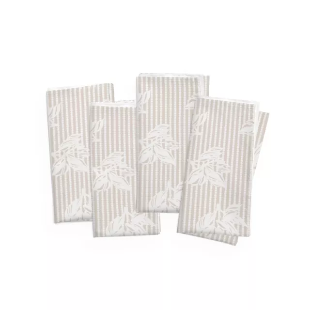 Khaki Plant Leaves & Pearls Boho Stripe Fabric Napkins Set of 4