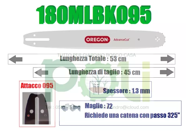 BARRA OREGON PRO-AM 180MLBK095 45 cm PASSO 325'' SPESSORE 1.3mm - 72 MAGLIE