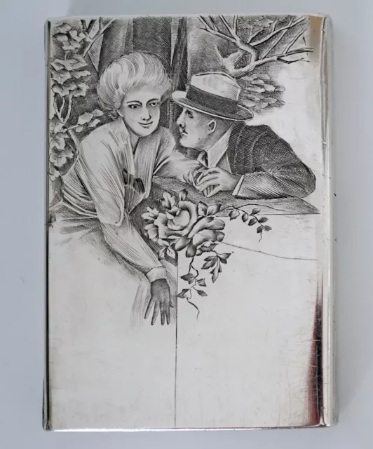 Russia - Art nouveau - Silver cigarette case -Old Odessa. Marriage proposal 1907