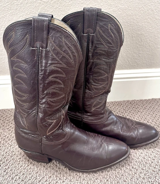 NOCONA MENS COWBOY Western Boots Dark Brown Leather Embroidered Size 9