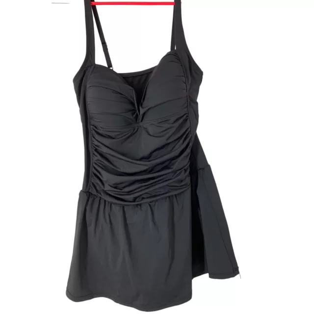 Womens One Piece Swimsuit Rose Marie Reid Black Modest Skirt Ruche Sz XL 5158