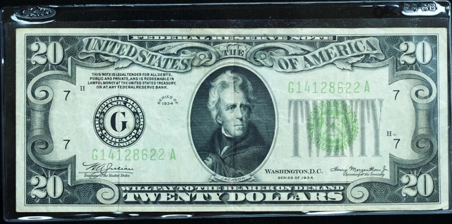 1934 $20 Federal Reserve Note LGS VF-XF Condition
