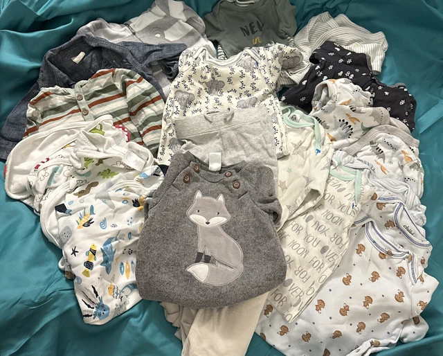 LOT Beautiful Baby Boy Clothes 0-3 Months Bundle Gray Blue Carters. Old Navy …