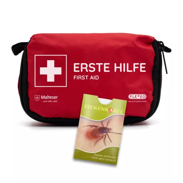 FLEXEO Mini Erste-Hilfe-Set inkl. Zeckenkarte kleines Notfallset für Ausflüge