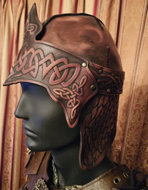 Hard leather medieval helmet LARP re-enactment fantasy armor