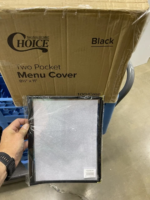 100 PACK 8 1/2" x 11" Black Vinyl Two Page Pocket Clear Menu Cover Restaurant 2