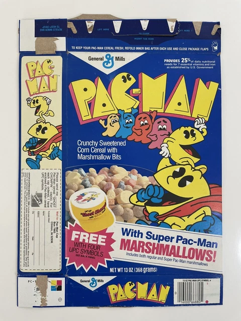 Vintage 1985 GENERAL MILLS PAC-MAN EMPTY CEREAL BOX - 1980s Original Rare