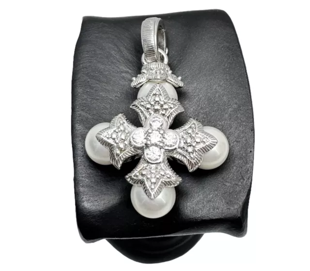 Judith Ripka Maltese Cross Pearl Sterling Silver Enhancer Pendant Vintage