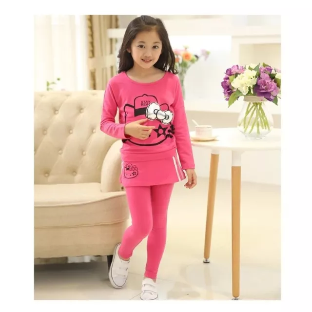 Girls Sport Cartoon Hello Kitty Clothing Sets Baby Kids Clothes T Shirt Skirt