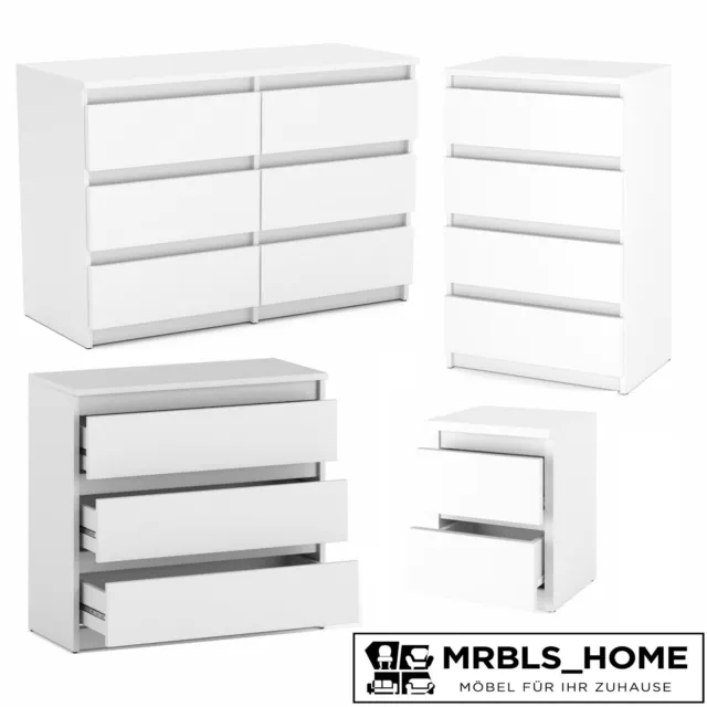 Kommode mit 2-8 Schubladen Sideboard Schubladenschrank Schuhschrank (Weiß Matt)