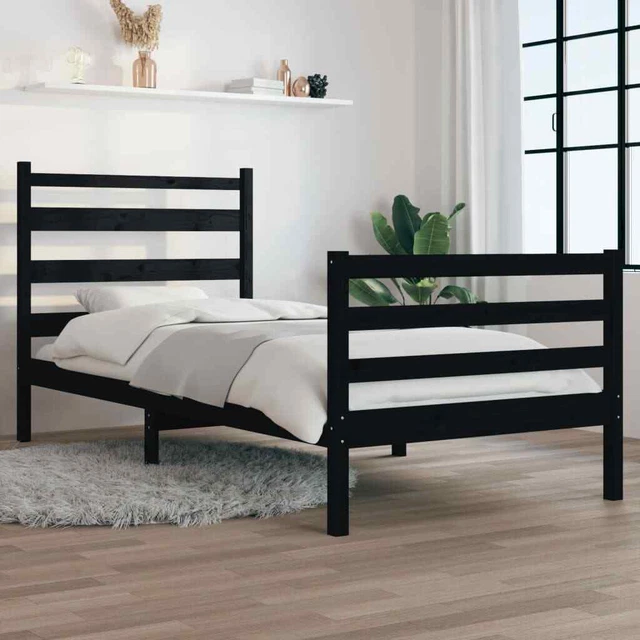 BLACK SOLID PINE Wood Bed Frame 90x200 cm Untreated, Home & DIY £242.