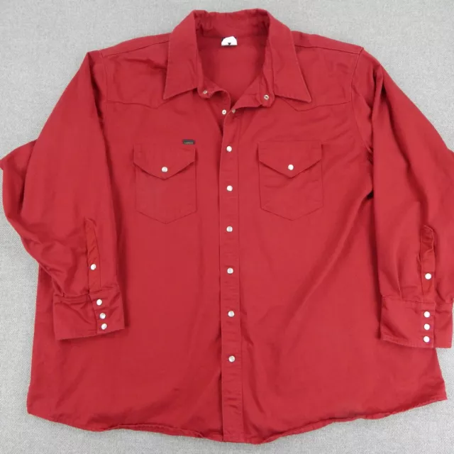 Vintage Lapco Pearl Snap Denim Work Welding Shirt Heavy Duty Red Mens Sz 22-37