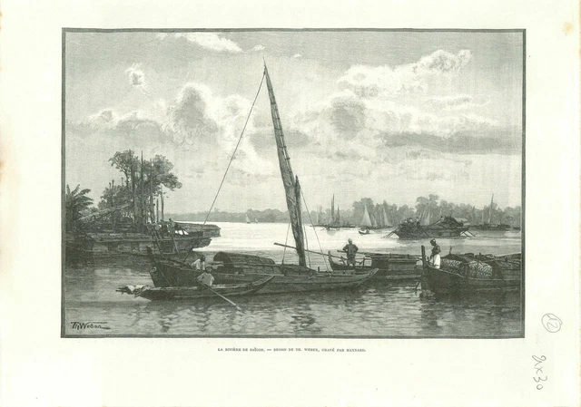 River Rivière de Saigon Vietnam Indochine Cochinchine GRAVURE ANTIQUE PRINT 1893
