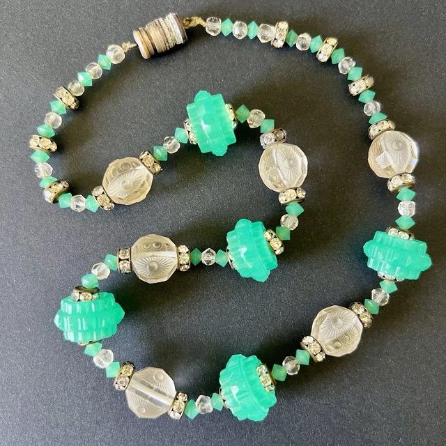 Collier Ancien Perles De Jais Facettées - Longueur 62 Cm - Vintage Noir