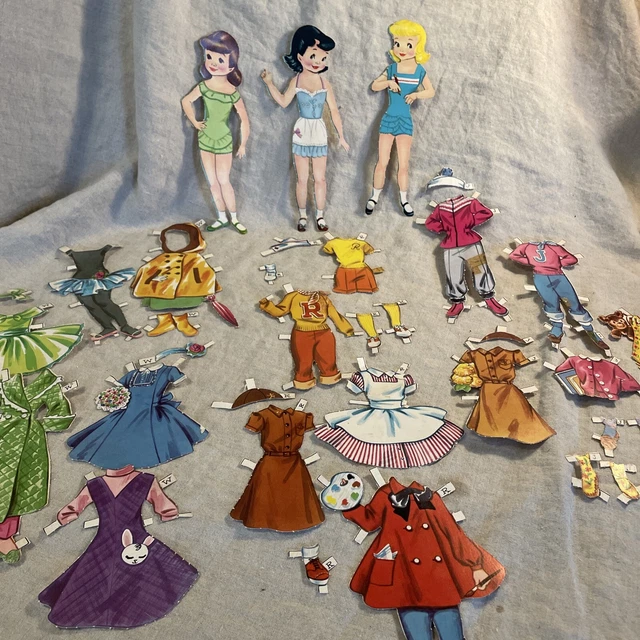 3 VINTAGE PAPER Dolls + Outfits 1940’s Or 1950’s Cut Out Wendy Robin