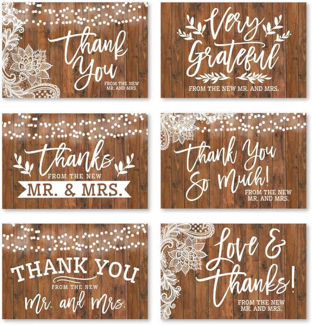 24 Rustic Wedding Thank You Cards With Envelopes, Elegant Bridal Shower Thank So