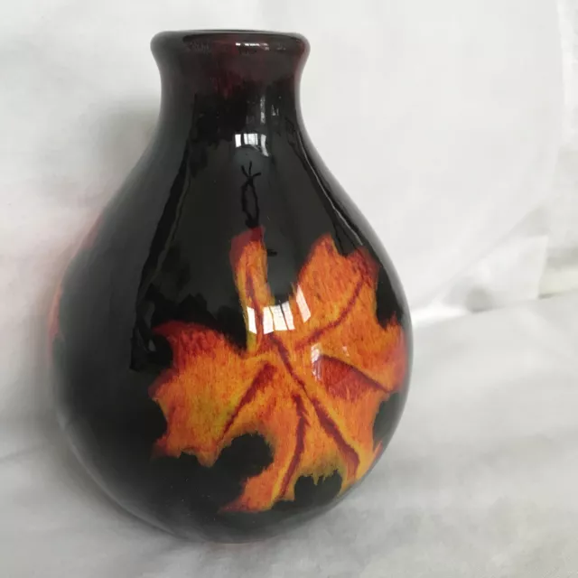 Btg POOLE English Pottery Forest Flame bud vase/ maple leaf- 5 3/4” Tall-2” Base