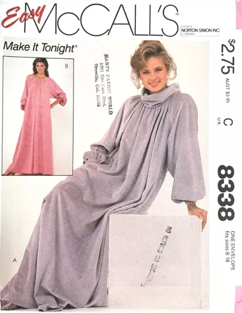 1980'S MCCALL'S Misses' Lounge Dress Pattern 8338 Fits Sizes 8-18 UNCUT ...
