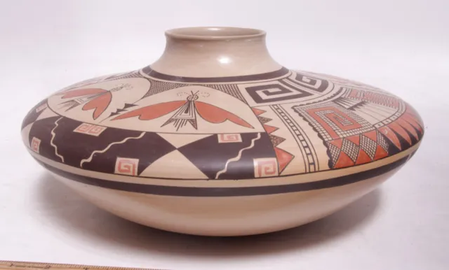 XL 13"d x 6" ht Hopi Pottery Jar, by James Nampeyo (1958-2019) Butterflies Motif